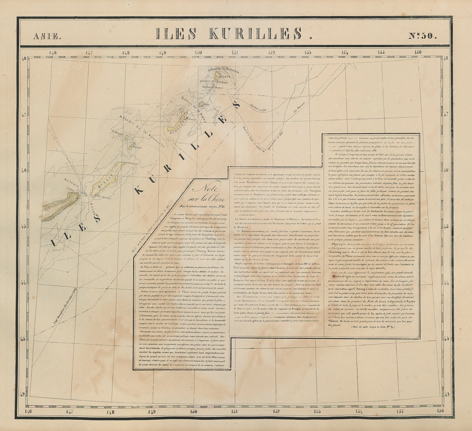 Asie. Iles Kurilles #50 Southern Kurile islands. Russia. VANDERMAELEN 1827 map